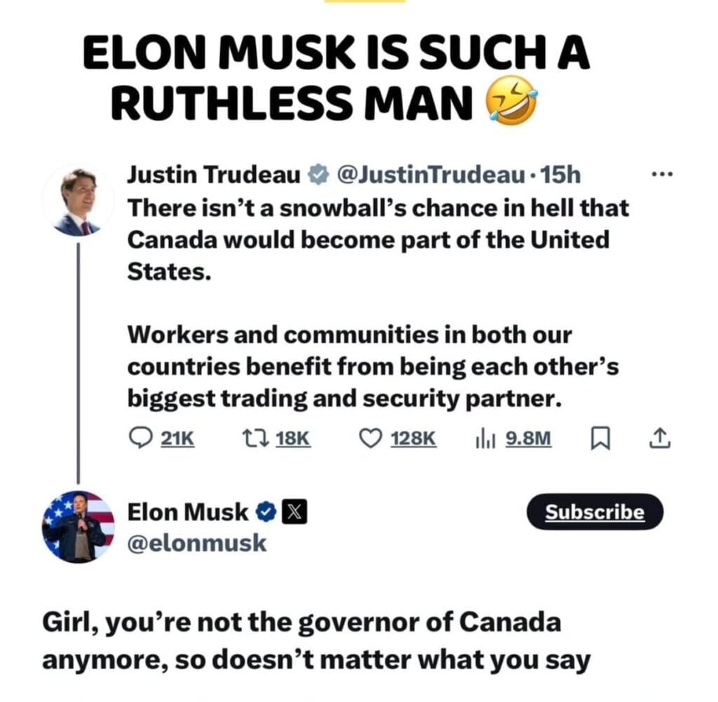 βYouβre Not the Governor of Canadaβ: Elon Muskβs Sarcastic Jab at Justin Trudeau